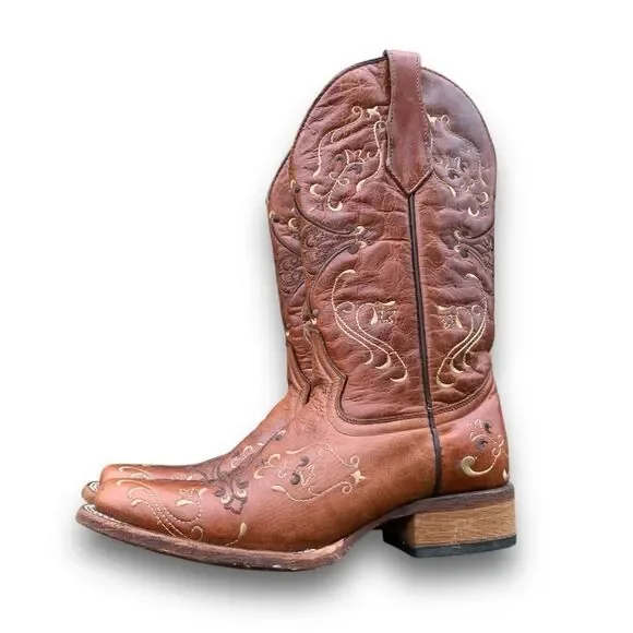 Circle G Cognac Embroidered Cowgirl Leather Cowboy Boots Women’s size 7.5 - Picture 6 of 16